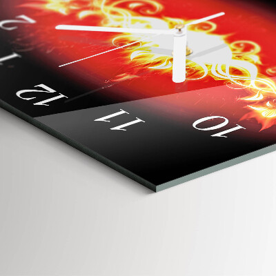 Glass wall clock square Fire flower