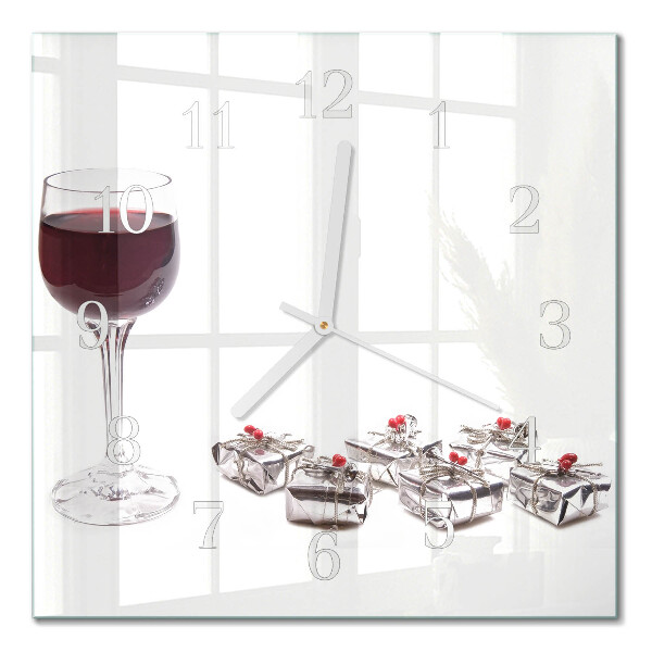 Square wall clock A glass of wine