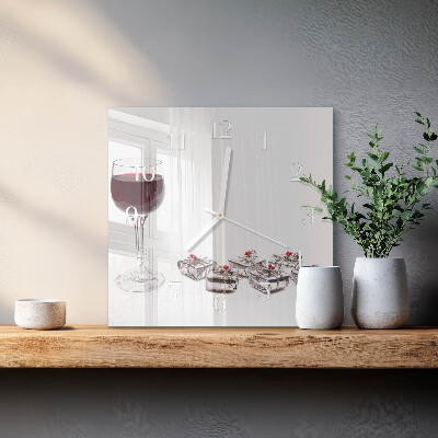 Square wall clock A glass of wine