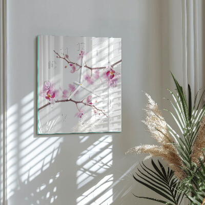 Glass clock square Orchid