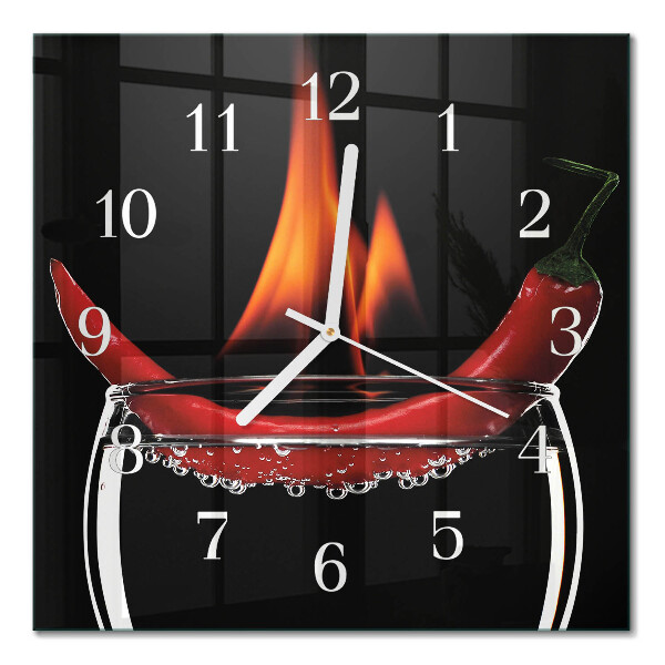 Glass wall clock square Fiery chili
