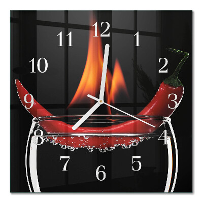 Glass wall clock square Fiery chili