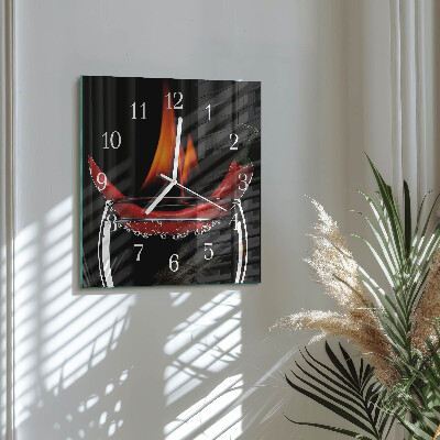 Glass wall clock square Fiery chili