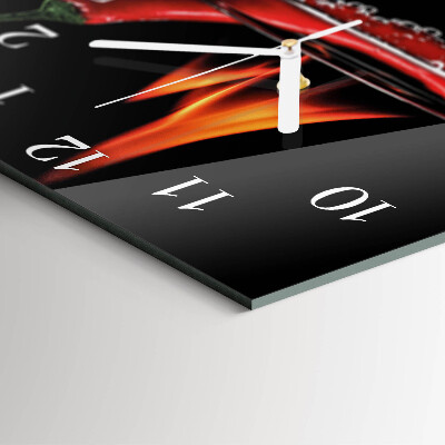 Glass wall clock square Fiery chili