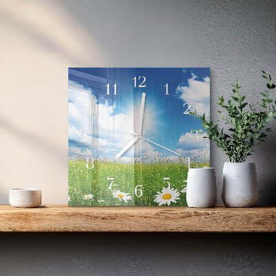 Glass wall clock square Meadow flowers