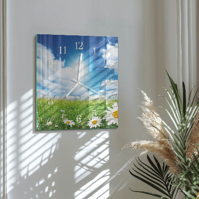 Glass wall clock square Meadow flowers