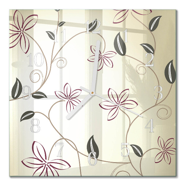 Glass wall clock square Floristic art