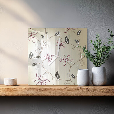 Glass wall clock square Floristic art