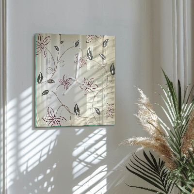 Glass wall clock square Floristic art