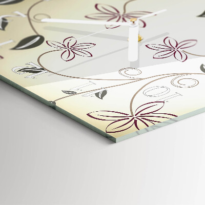 Glass wall clock square Floristic art