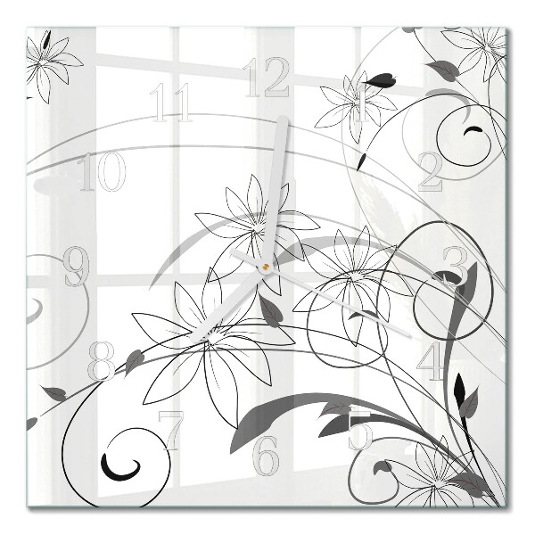 Glass wall clock square Floristic art