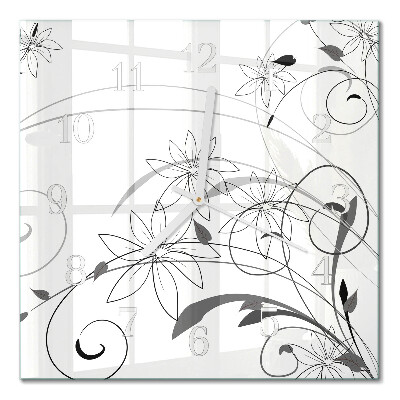 Glass wall clock square Floristic art