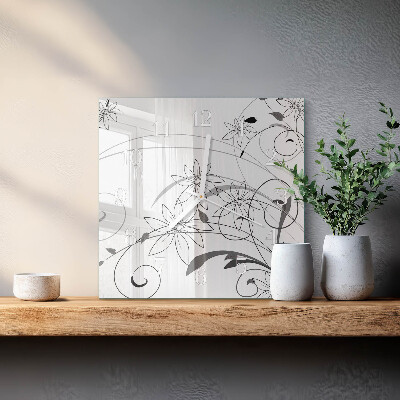 Glass wall clock square Floristic art