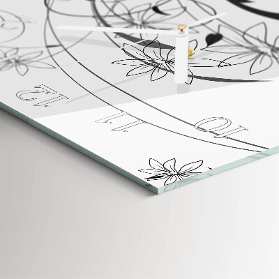 Glass wall clock square Floristic art