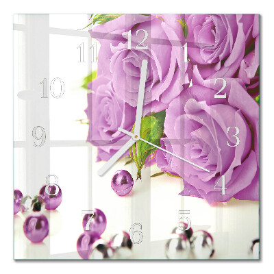 Glass clock square Roses