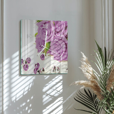 Glass clock square Roses