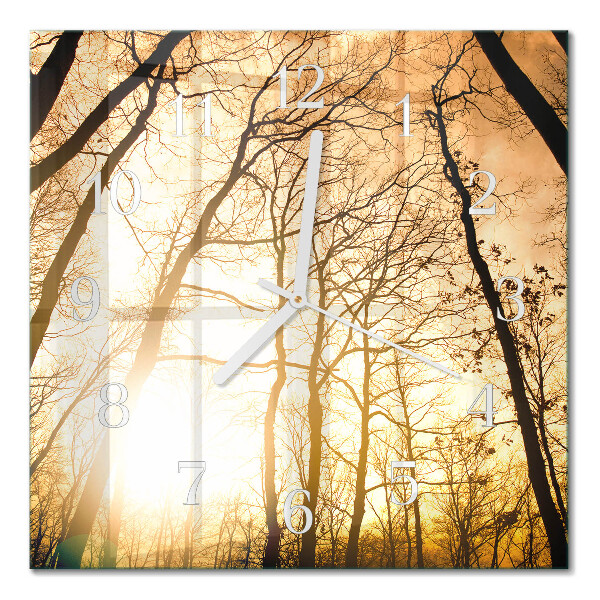 Glass wall clock square Trees