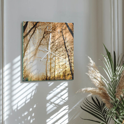 Glass wall clock square Trees