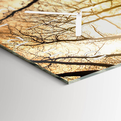 Glass wall clock square Trees