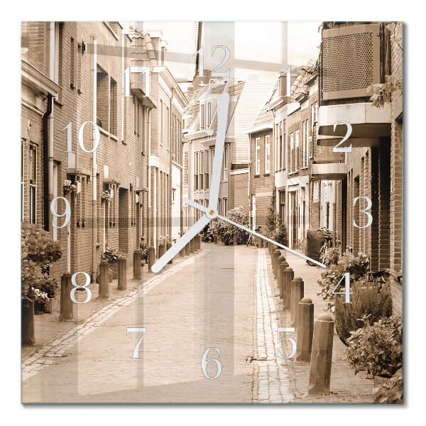Glass clock square Sepia alley