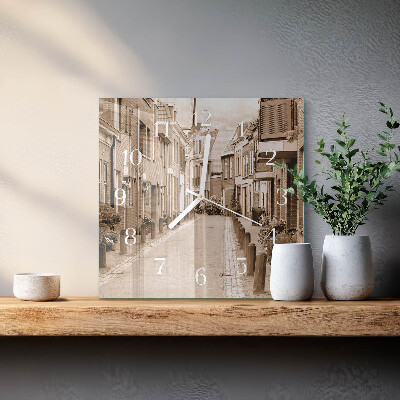 Glass clock square Sepia alley