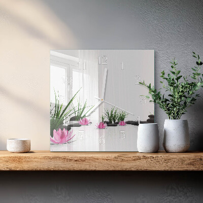 Square wall clock Lotus flower