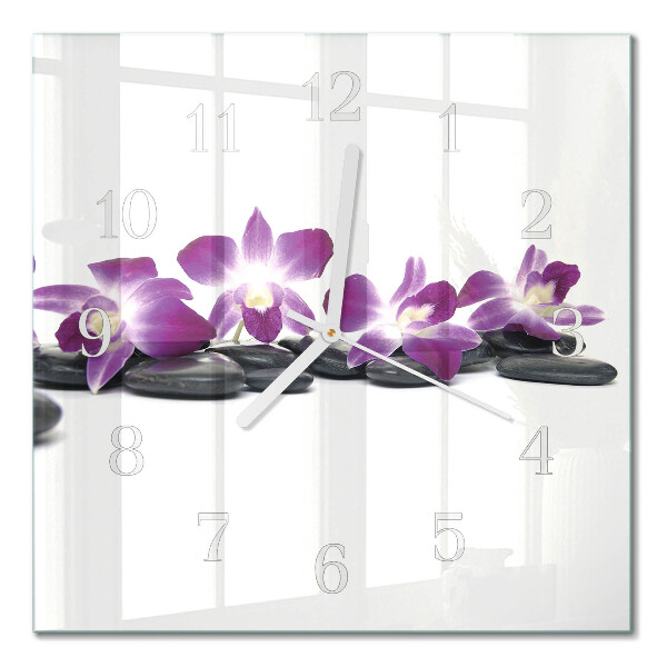 Glass clock square Orchid