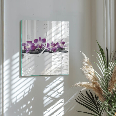 Glass clock square Orchid