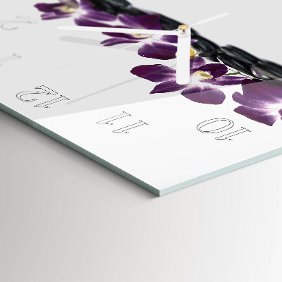 Glass clock square Orchid