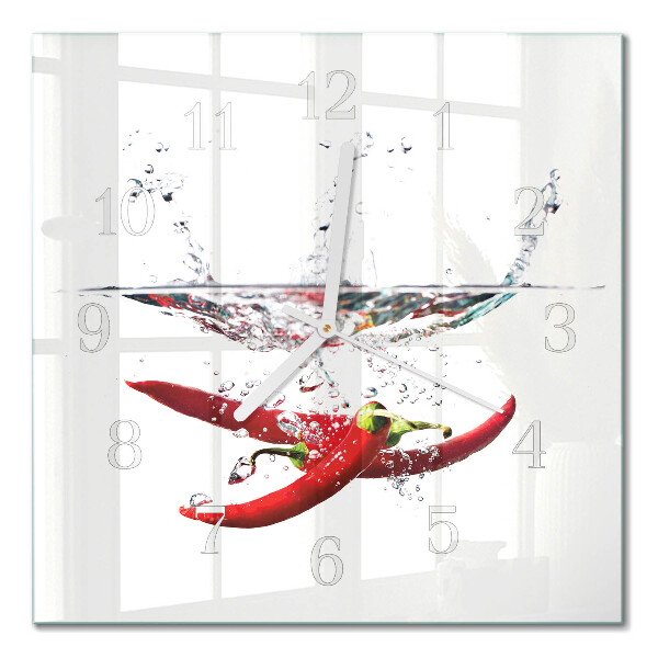 Glass clock square Chili peppers