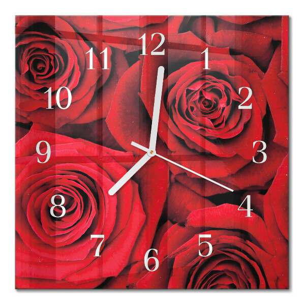 Glass clock square Roses