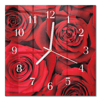 Glass clock square Roses