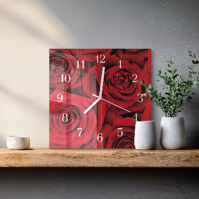 Glass clock square Roses