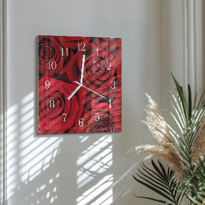 Glass clock square Roses