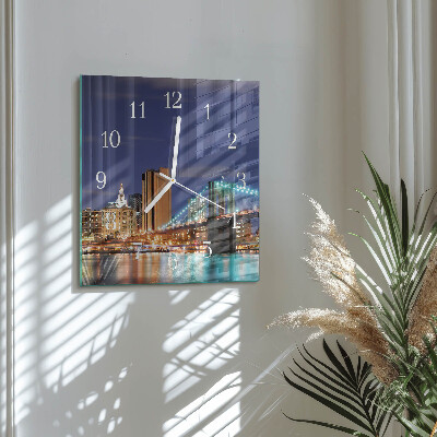 Glass wall clock square Horizontal bridge