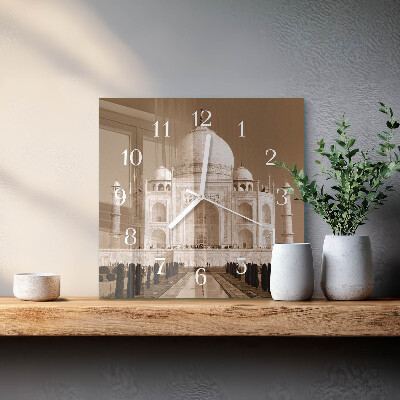 Square kitchen clock Taj mahal in sepia