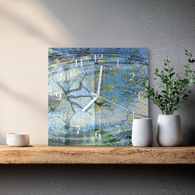 Square wall clock Trees, water