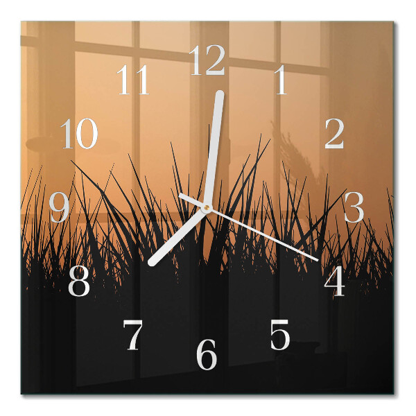 Glass wall clock square Grass