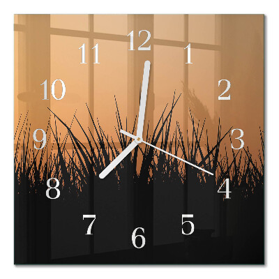 Glass wall clock square Grass