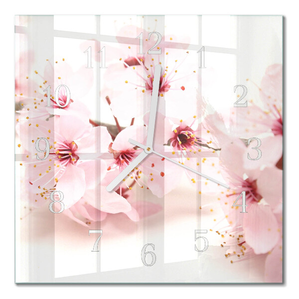 Glass wall clock square Flowers