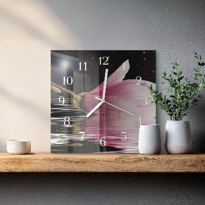 Glass clock square Magnolia flower