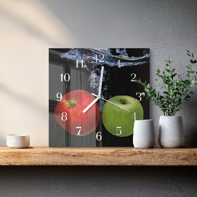 Glass wall clock square Apples