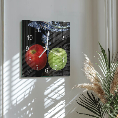 Glass wall clock square Apples