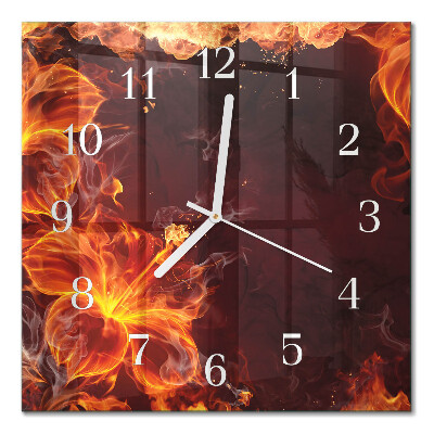 Glass clock square Flowers of fire