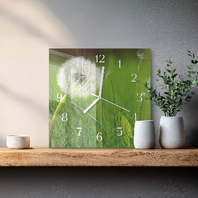 Glass clock square Dandelion