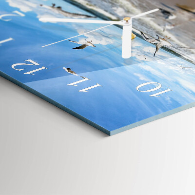 Glass wall clock square Seagulls on the beach