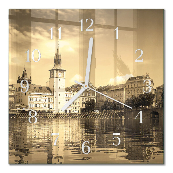 Glass clock square Castle in sepia