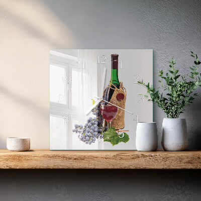 Glass wall clock square Grapes for wine
