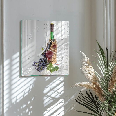 Glass wall clock square Grapes for wine