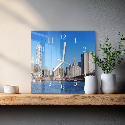 Glass wall clock square Horizon in sepia